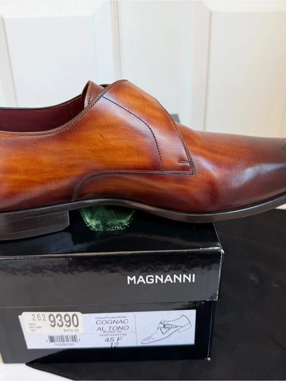 Magnanni Cognac Leather Dress Shoes 12 Hand Antiqued Finish, NIB